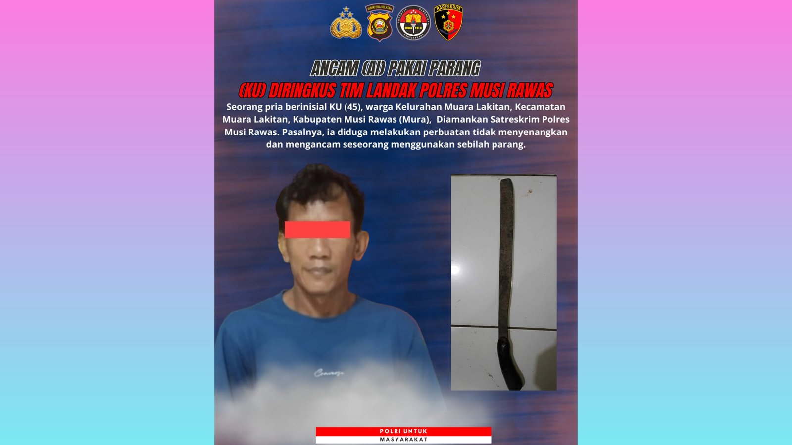 Ancam Warga Dengan Parang, Tersangka ” KU ” Di Amankan Tim Landak